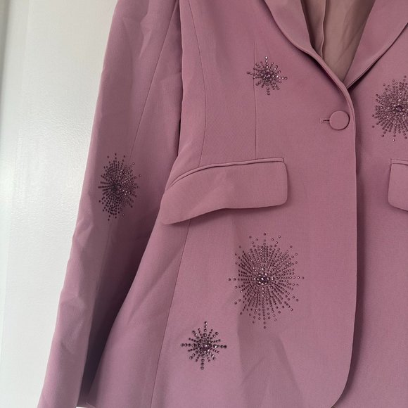 Cinq à Sept Cheyenne Crepe Blazer Jacket Staburst Rhinestone Embellishment Mauve - Picture 7 of 11